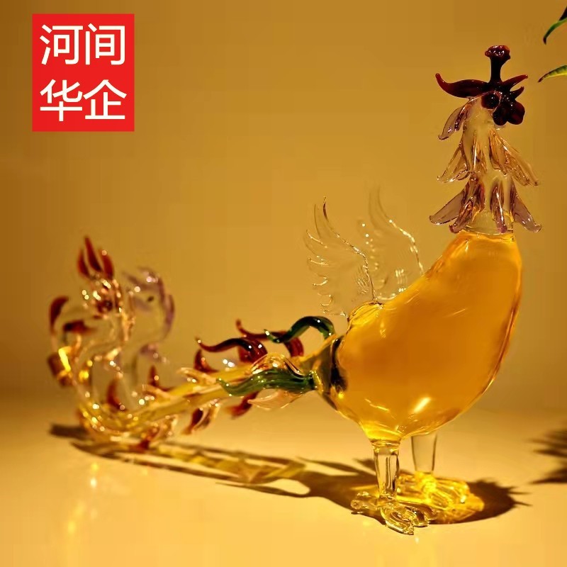 河北华企吹制凤凰造型酒瓶熊猫造型酒瓶高硼硅玻璃工艺酒瓶包装厂