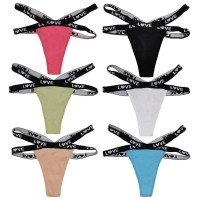 欧美跨境外贸女士内裤 字母弹力带腰头性感情趣女式丁字裤