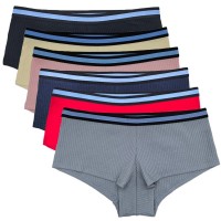 厂家外贸跨境女士内裤 舒适透气螺纹棉纯色高弹力腰头女式平角裤