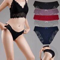 厂家出口外贸女士内裤 性感情趣螺纹棉蕾丝边女式三角裤