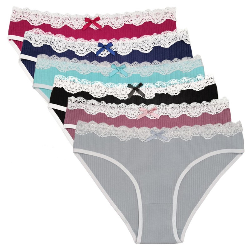 厂家跨境外贸女士内裤螺纹棉纯欲蕾丝边弹力女式三角裤